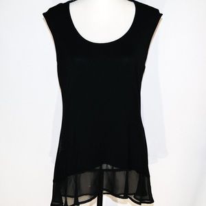 WHBM Cap Sleeve Black soft knit tunic sheer ruffle